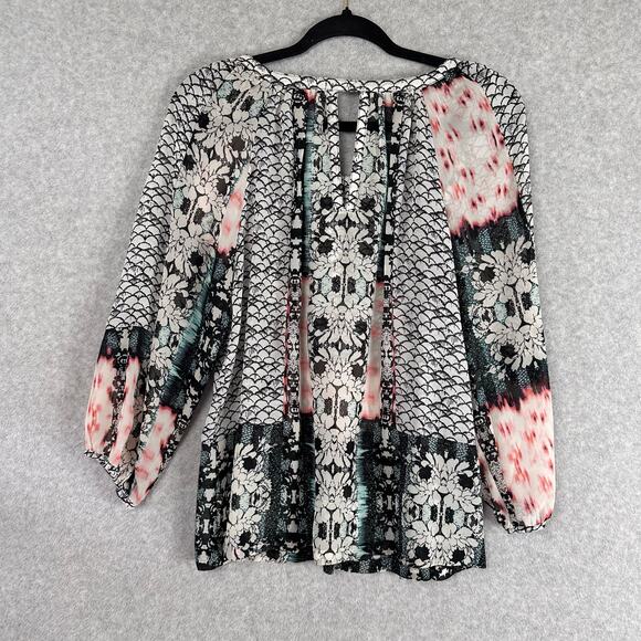 Figueroa & Flower Anthropologie Blouse Size L Mixed Print Sheer Artsy Boho Top - Picture 15 of 15